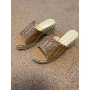 Platform Wedge Sandals‎ Raffia Upper Open Toe Slide Size 9